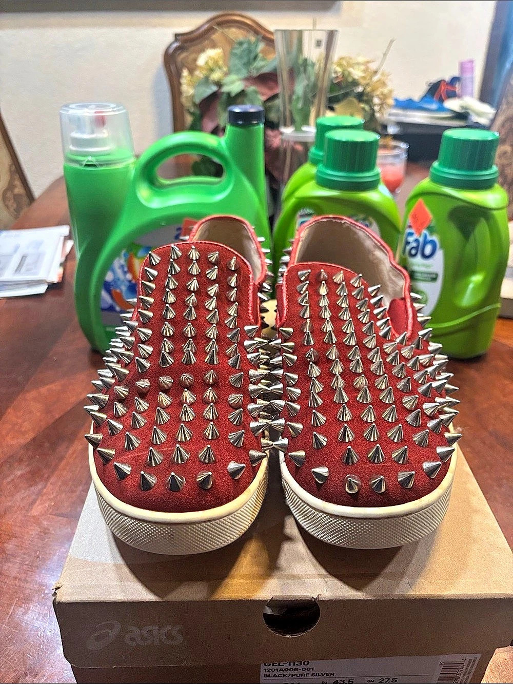 Christian Louboutin Rollerboy Spike Flat Sneakers Red & White EU 44